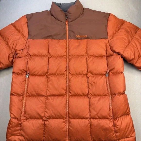Marmot Jacket Men's XXL Orange Brown 600 Down Fill Quilted Greenridge Puffer Ski